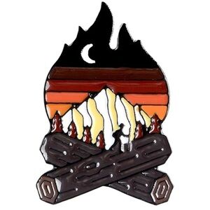Women’s Jewelry Outdoor Mountain Moon in Sky Campfire Shaped Sun Set Enamel Pin